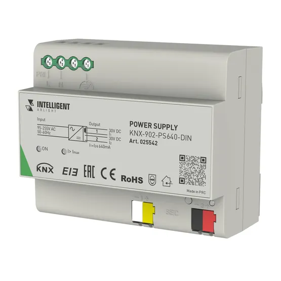 Фото товара INTELLIGENT ARLIGHT Блок питания шины KNX-902-PS640-DIN (230V, 640mA) (IARL, IP20 Пластик, 2 года)