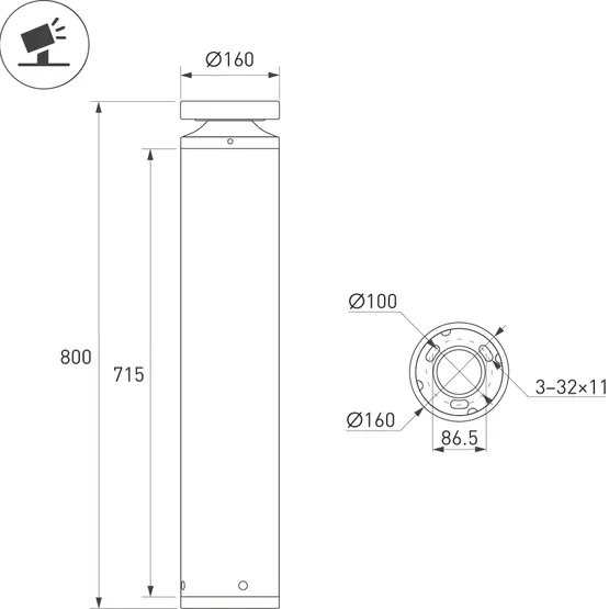 Фото #4 товара Светильник LGD-OTIS-20W-H800 Warm3500-MIX (Вишня, 315 deg, 230V) (Arlight, IP65 Металл, 5 лет)