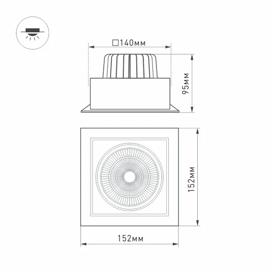 Фото #7 товара Светильник CL-KARDAN-S152x152-25W White6000 (BK-BK, 30 deg) (Arlight, IP20 Металл, 3 года)