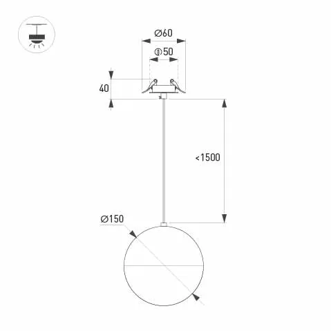 Фото #4 товара Светильник SP-EMISFERO-HANG-BUILT-R150-11W Warm3000 (BK, 170 deg, 230V) (Arlight, IP20 Металл, 3 года)
