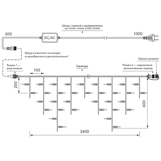 Фото #4 товара Светодиодная гирлянда ARD-EDGE-CLASSIC-2400x600-CLEAR-88LED-PULSE White (230V, 6W) (Ardecoled, IP65)