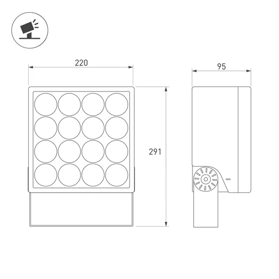 Фото #4 товара Светильник ALT-BLOCK-S220x220-50W Warm3000 (GR, 36 deg, 230V) (Arlight, IP66 Металл, 3 года)